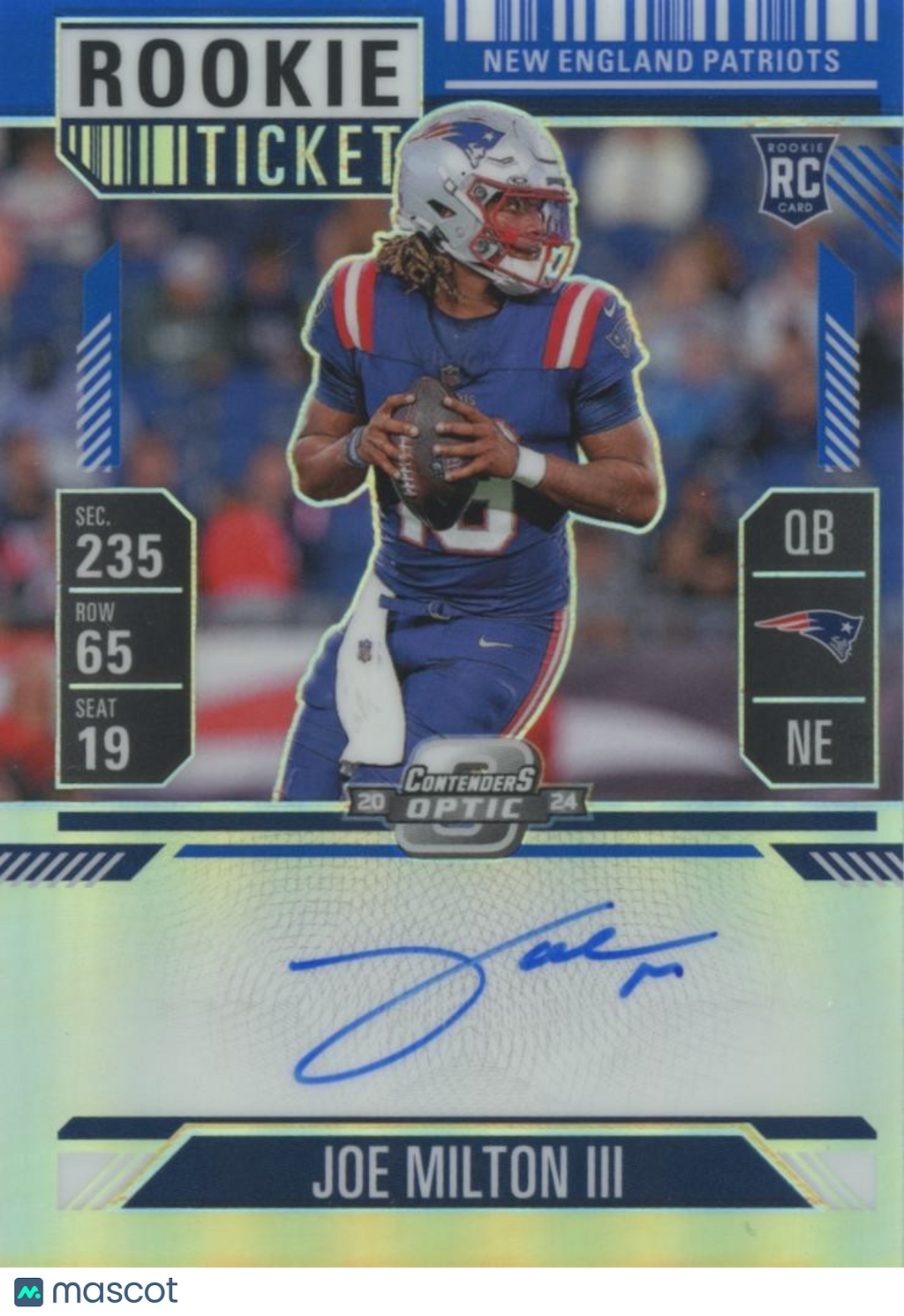 Joe Milton III 2024 Contenders Optic Blue Auto Autograph Patriots Cowboys 75/75
