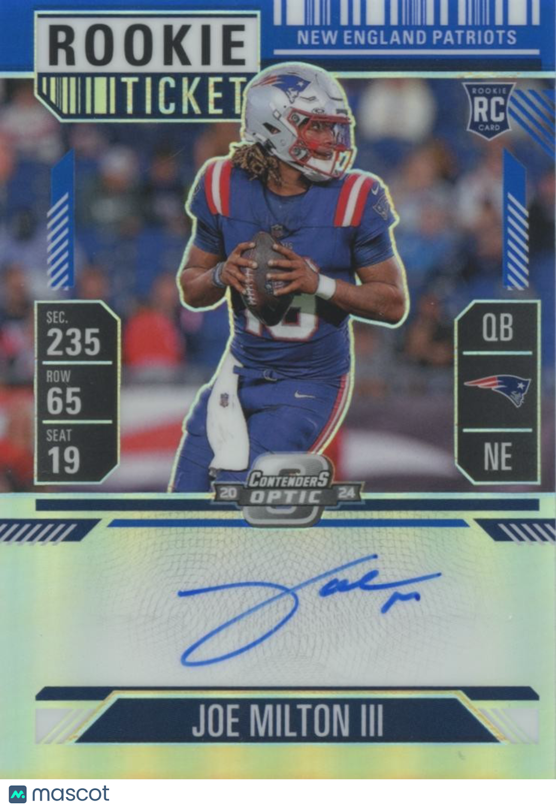 Joe Milton III 2024 Contenders Optic Blue Auto Autograph Patriots Cowboys 75/75