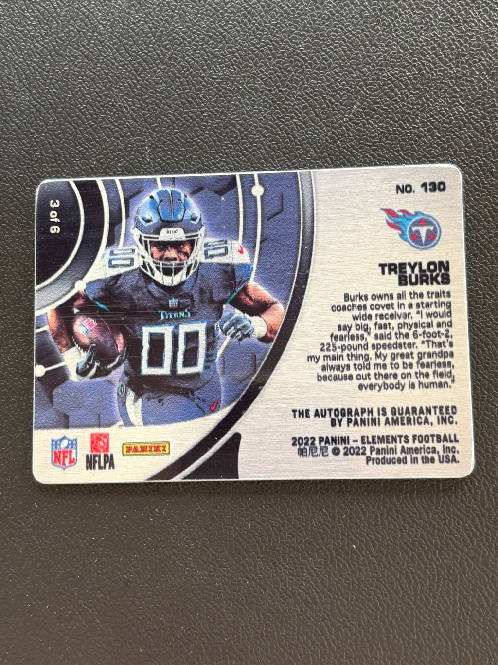 Treylon Burks 2022 Elements Carbon Auto Autograph SSP RC Tennessee Titans 3/6