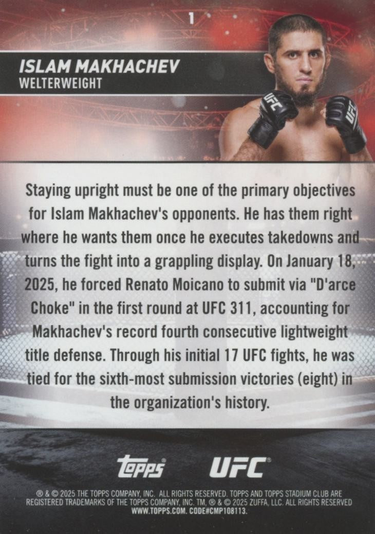 Islam Makhachev 2025 Topps Statium Club GOLD Foil SHORTPRINT SSP UFC MMA #1