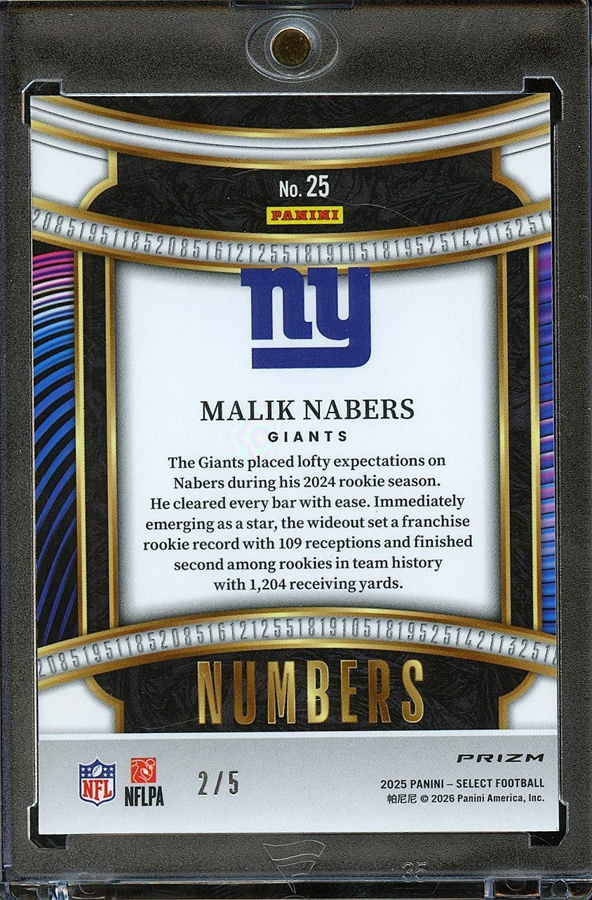 Malik Nabers 2025 Select Numbers Green Prizm SSP New York Giants 2/5
