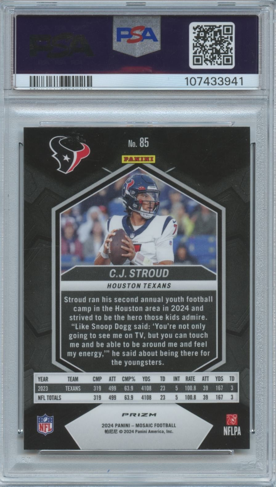 C.J. Stroud 2024 Mosaic Honeycomb Prizm SSP SHORTPRINT Houston Texans PSA 9