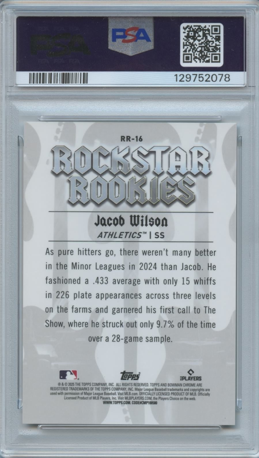 Jacob Wilson 2025 Bowman Rockstar GOLD Refractor Athletics 4/50 PSA 9