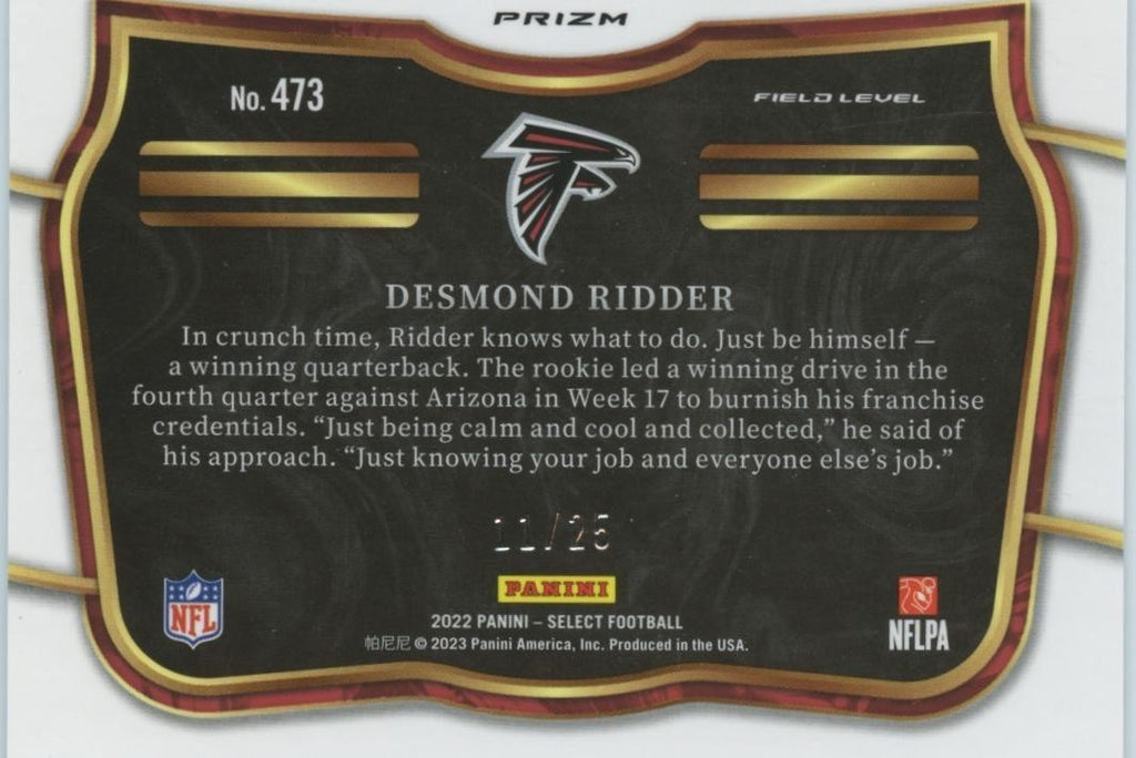 Desmond Ridder 2022 Select Field Level Tie-Dye Prizm Rookie RC Falcons 11/25