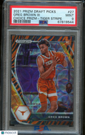 Greg Brown 2021 Prizm Draft Tiger Stripe Prizm SSP RC Texas Lonhorns PSA 9