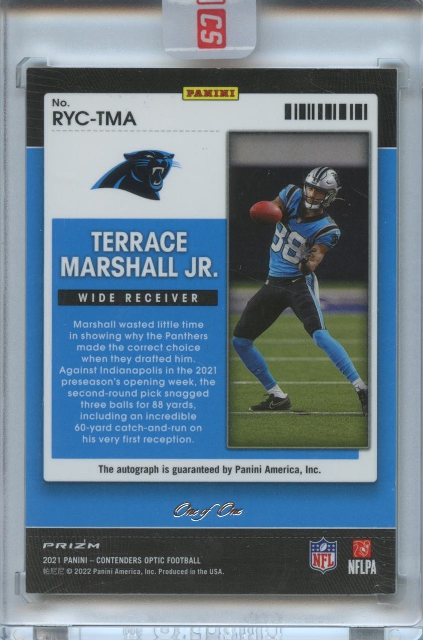 Terrace Marshall Jr. 2021 Contenders Optic Gold Vinyl RC Autograph Panthers 1/1