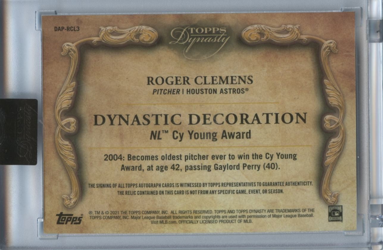 Roger Clemens 2021 Topps Dynasty Auto Autograph Game Worn LOGO Patch Astros 6/10