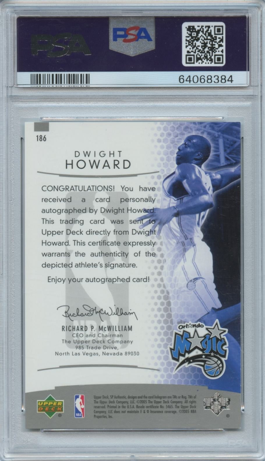 Dwight Howard 2004 SP Authentic On Card Auto Autograph RC Orlando Magic PSA 10
