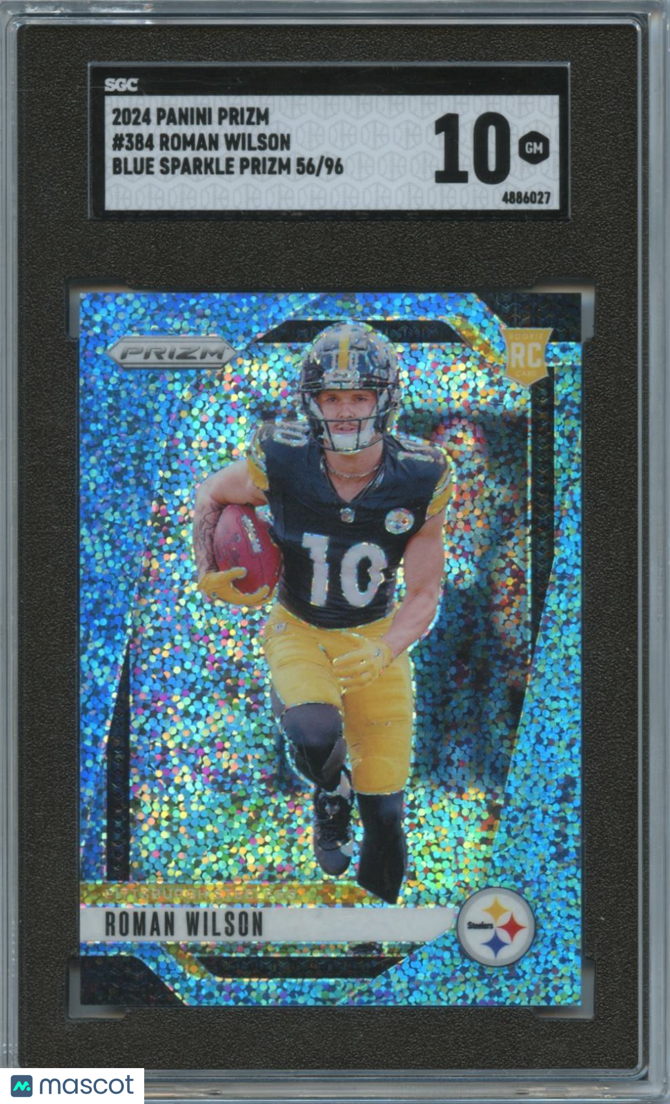 Roman Wilson 2024 Prizm Blue Sparkle Prizm Rookie RC Steelers 56/96 SGC 10