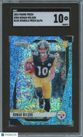 Roman Wilson 2024 Prizm Blue Sparkle Prizm Rookie RC Steelers 56/96 SGC 10