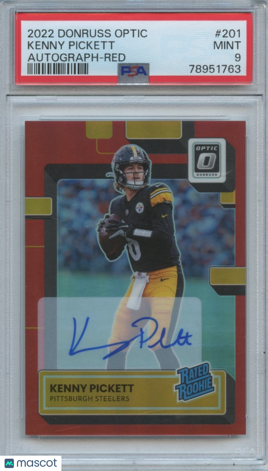 Kenny Pickett 2022 Optic Rated Rookie RED Auto Autograph Steelers 54/75 PSA 9