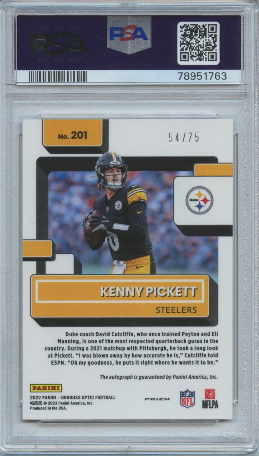 Kenny Pickett 2022 Optic Rated Rookie RED Auto Autograph Steelers 54/75 PSA 9