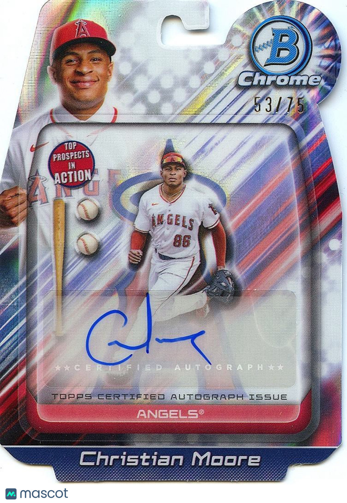 Christian Moore 2024 Bowman Chrome In Action Auto Autograph RC Angels 53/75