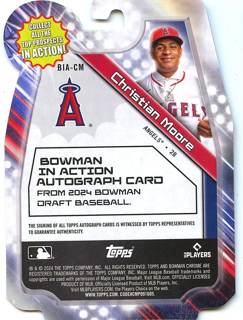 Christian Moore 2024 Bowman Chrome In Action Auto Autograph RC Angels 53/75