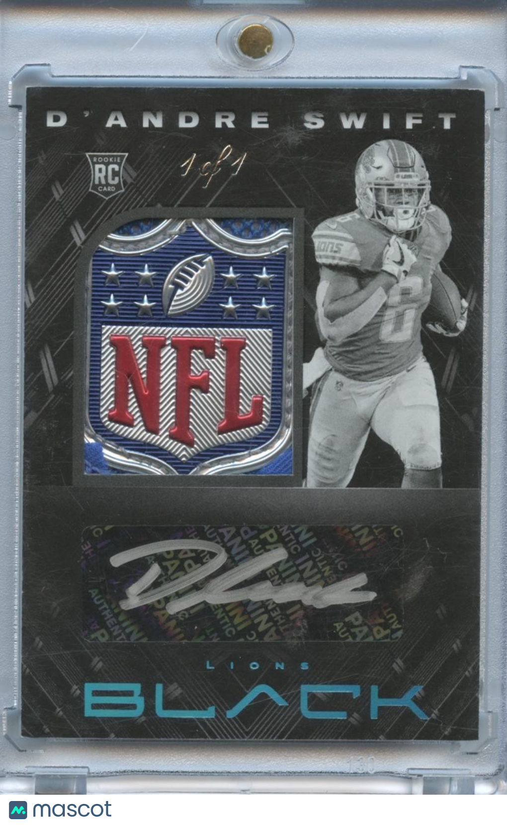 D'Andre Swift 2020 Panini Black Auto Autograph NFL Shield RC Detroit Lions 1/1