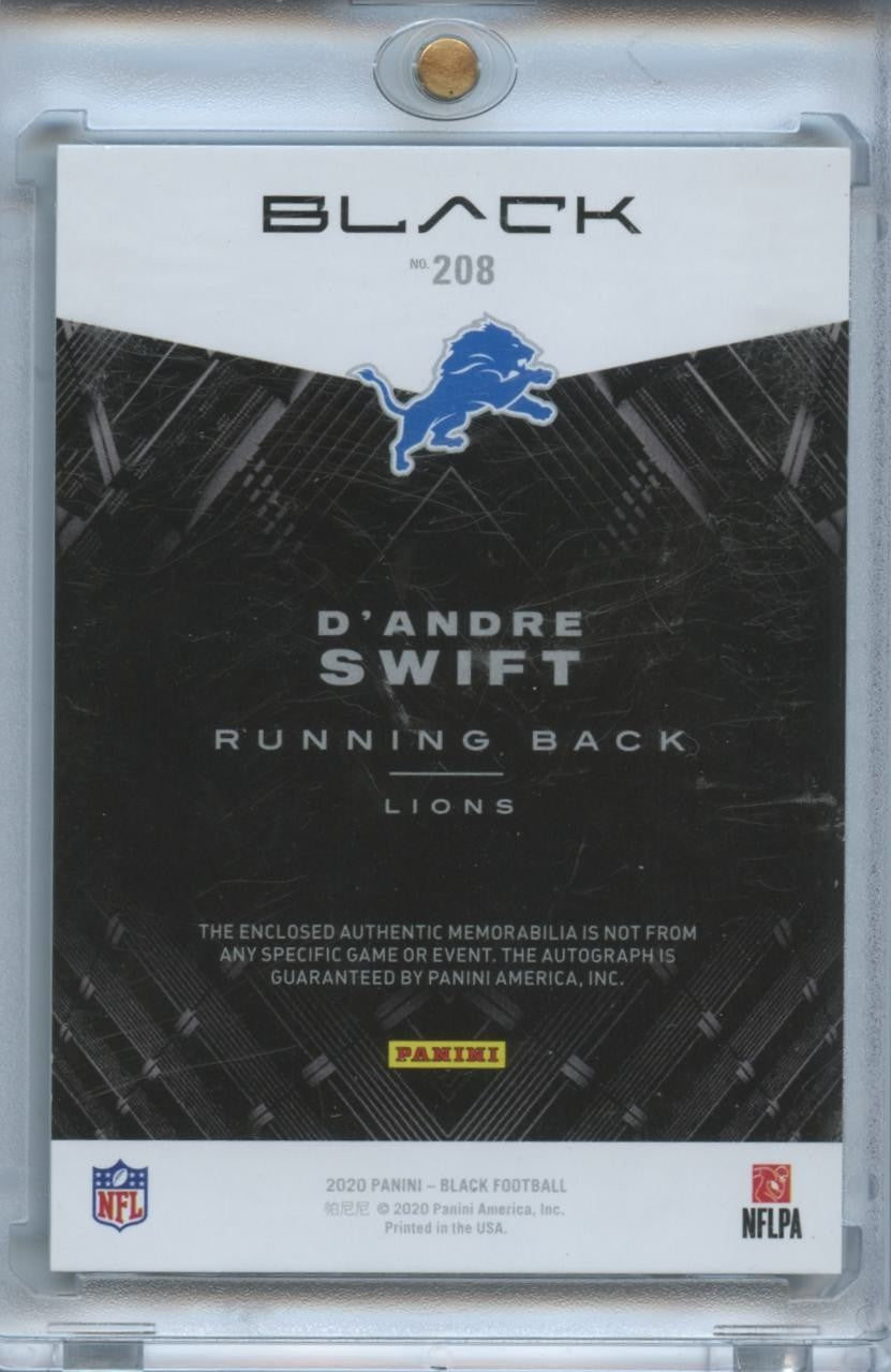 D'Andre Swift 2020 Panini Black Auto Autograph NFL Shield RC Detroit Lions 1/1