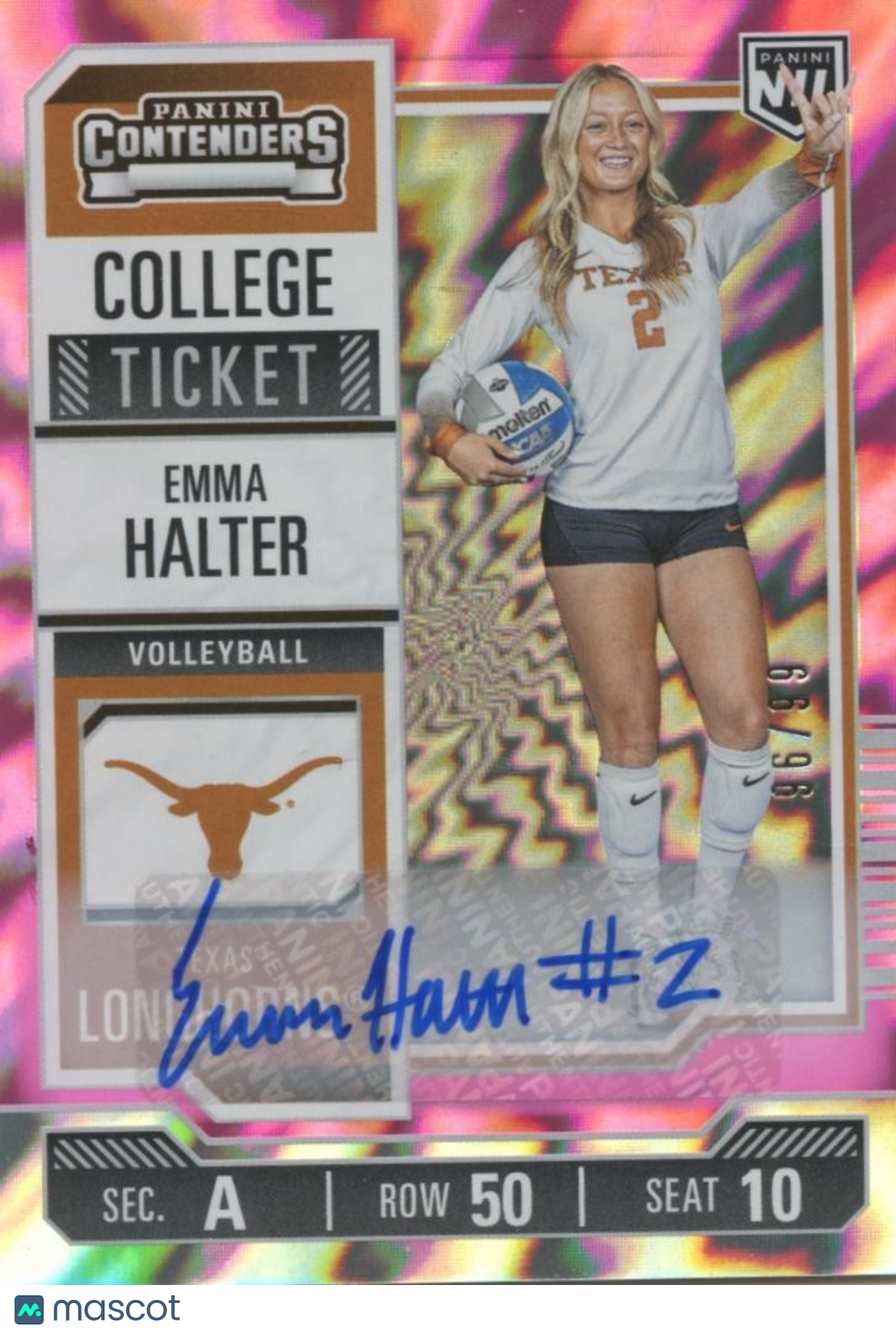 Emma Halter 2025 Contenders PINK Auto Autograph Rookie RC Texas Longhorns 96/99