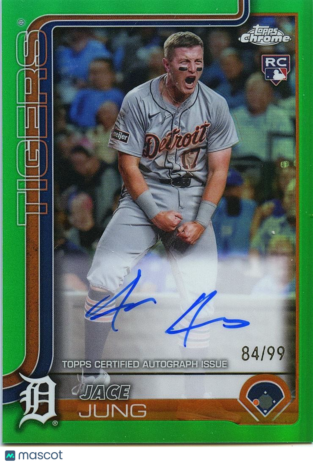 Jace Jung 2025 Topps Chrome Green Auto Autograph RC Detroit Tigers 84/99