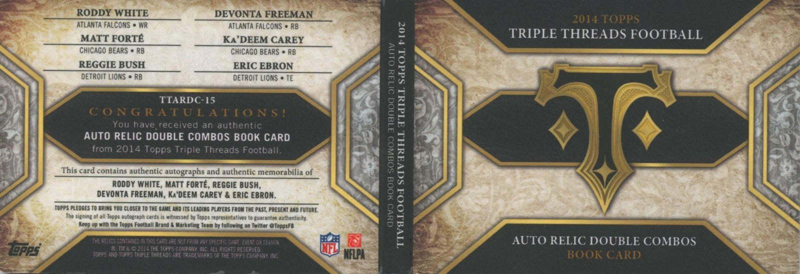 Roddy White / Bush / Forte Freeman Carey 2014 Triple Threads Auto Booklet 18/18