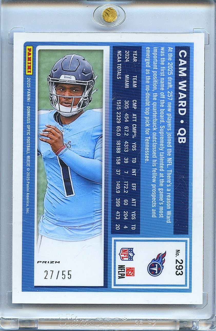 Cam Ward 2025 Optic Rated Rookie Blue Mojo Prizm RC SSP Tennessee Titans 27/55