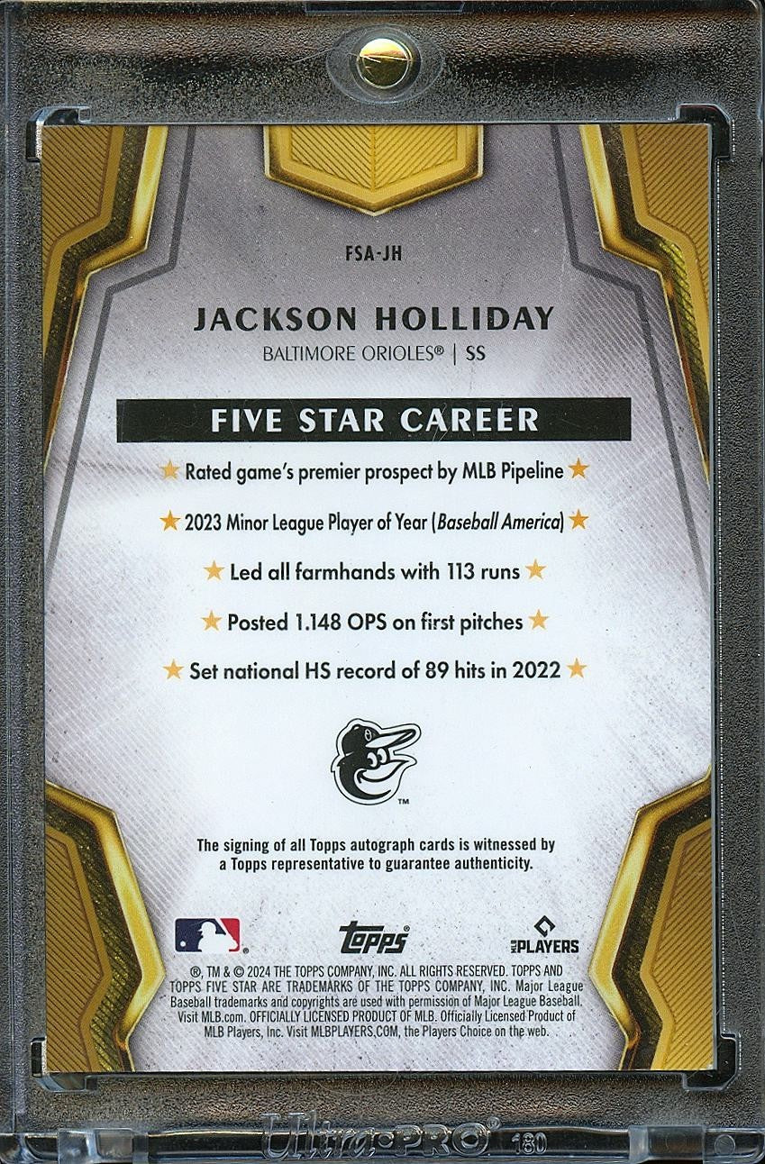 Jackson Holliday 2024 Topps Five Star Auto Autograph RC Baltimore Ravens 8/75