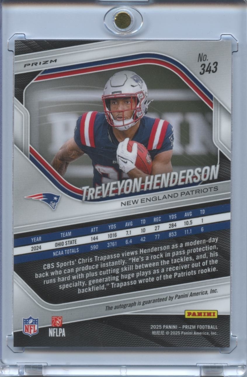Treveyon Henderson 2025 Prizm Silver Auto Autograph RC Rookie NE Patriots