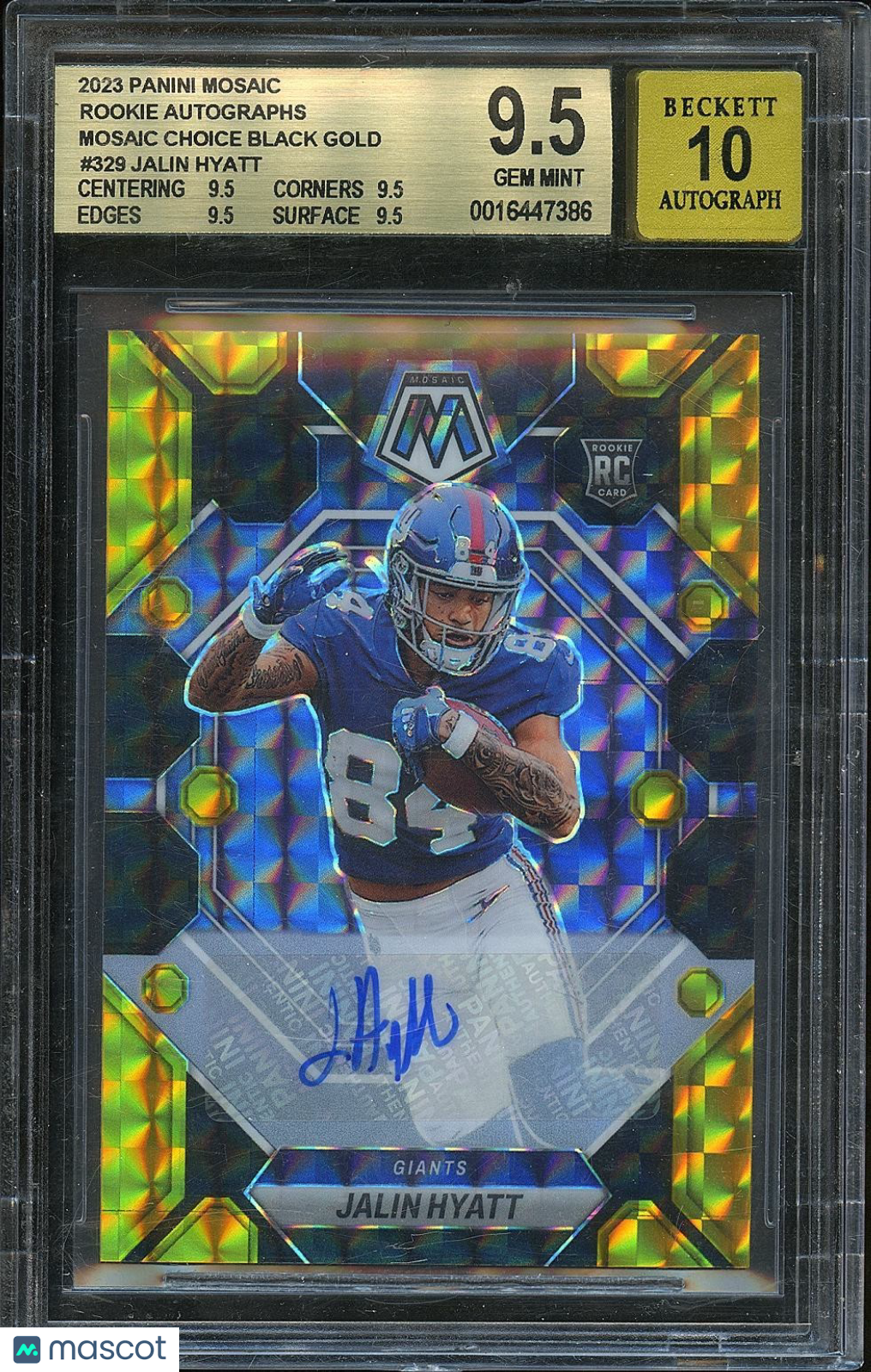 Jalin Hyatt 2023 Mosaic Black Gold Auto Autograph RC 5/8 New York Giants BGS 9.5