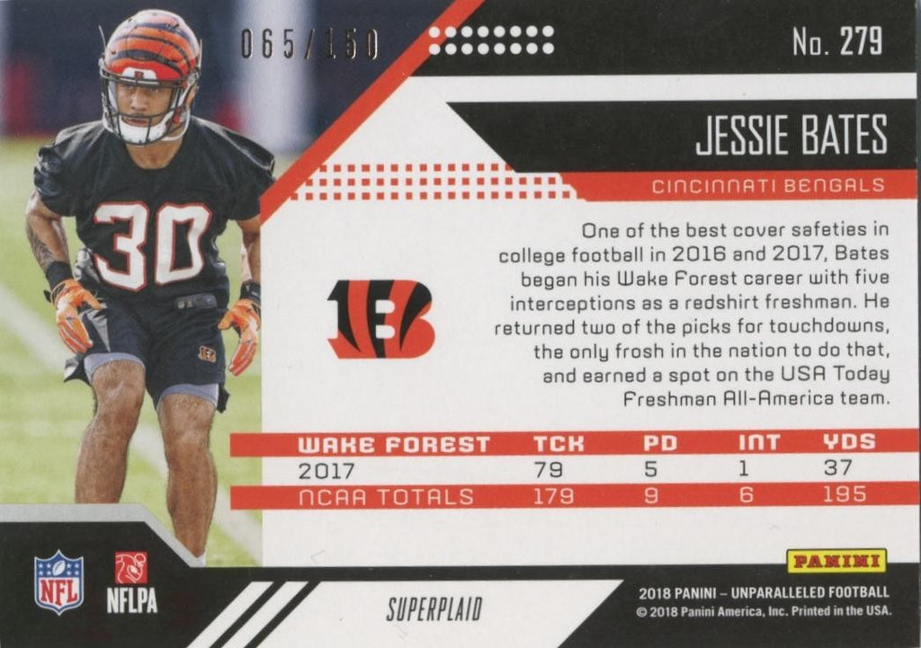 Jessie Bates 2018 Unparalleled Superplaid Rookie RC Cininnati Bengals 65/150