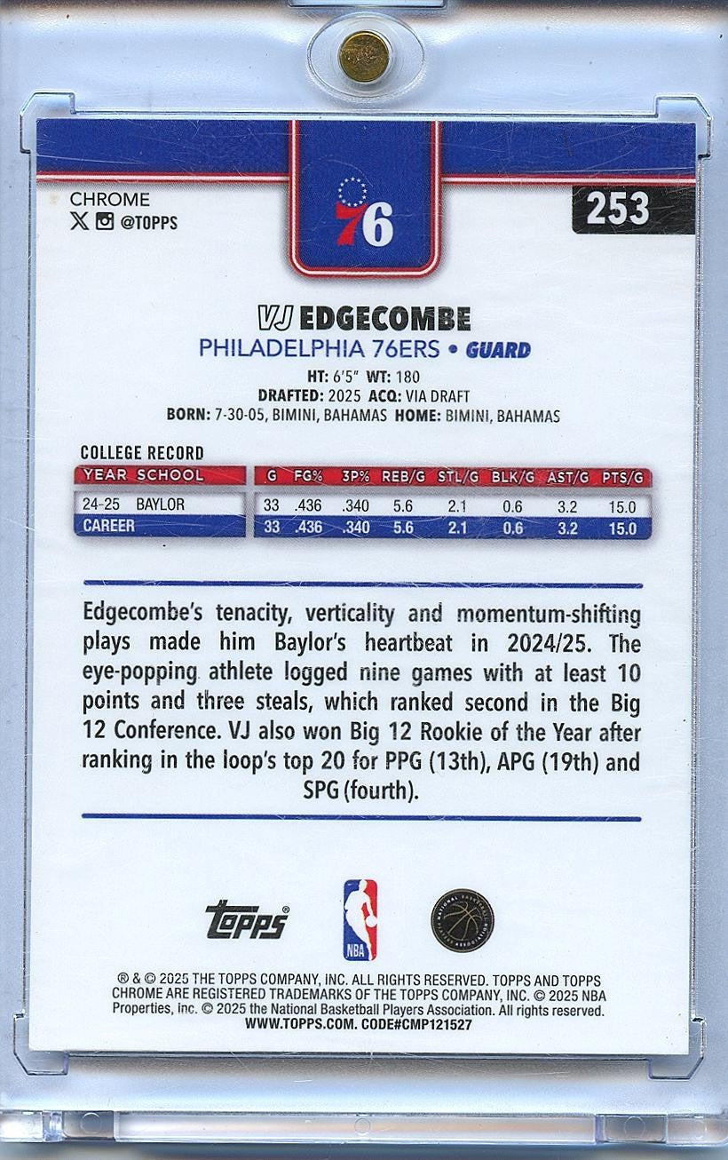 VJ Edgecombe 2025-26 Topps Chrome Image Varation SSP RC Rookie 76ers #253