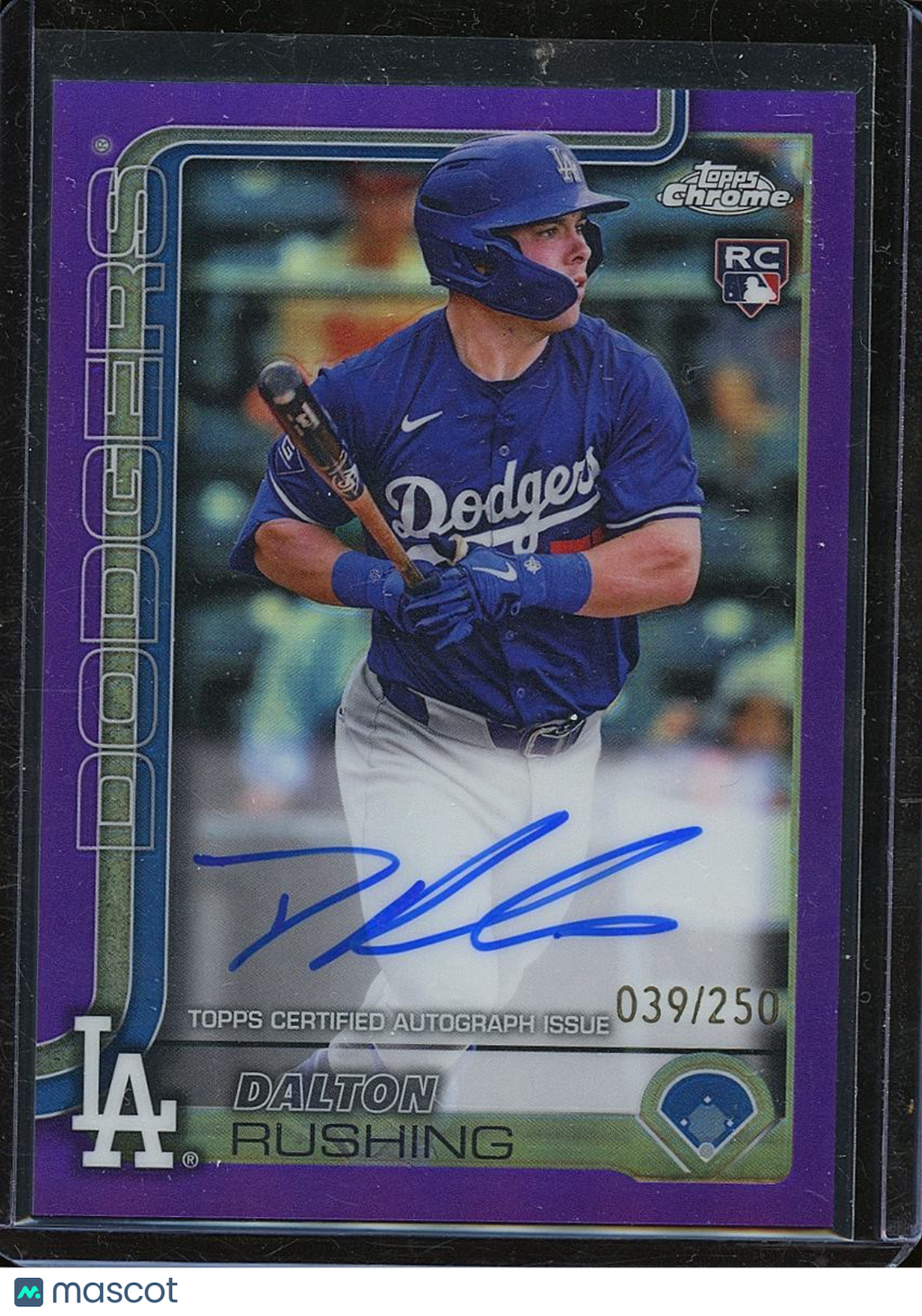 Dalton Rushing 2025 Topps Chrome Purple Auto Autograph RC LA Dodgers 39/250