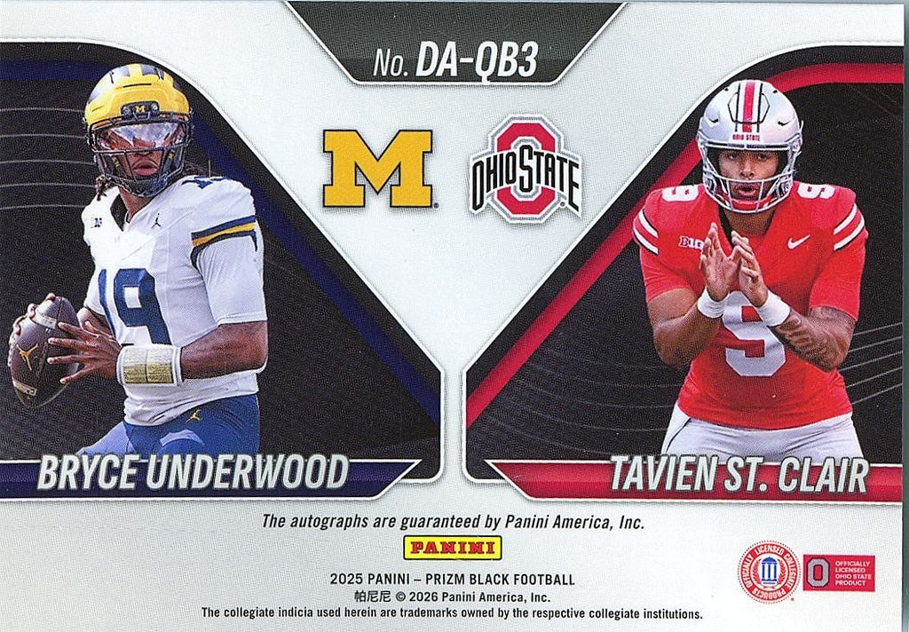 Bryce Underwood / Tavien St. Clair 2025 Prizm Black Dual Auto Autograph Rookie