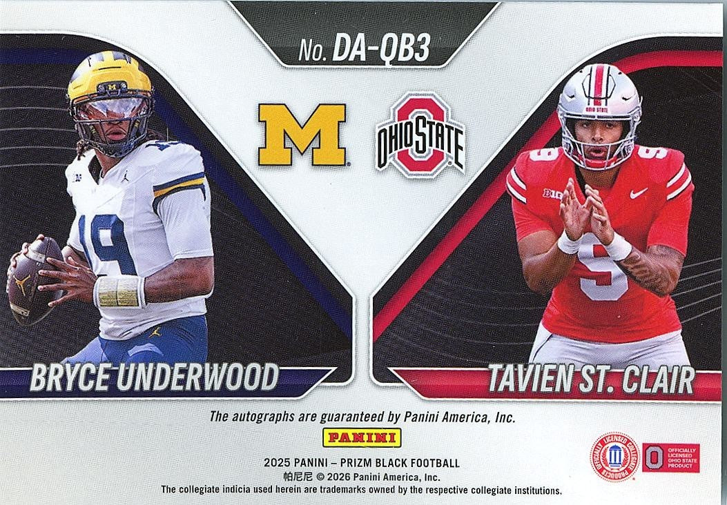Bryce Underwood / Tavien St. Clair 2025 Prizm Black Dual Auto Autograph Rookie