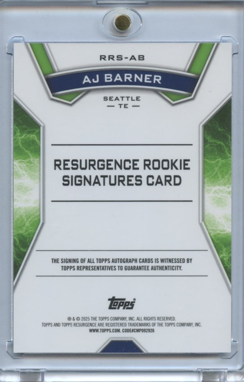 AJ Barner 2025 Resurgence Auto Autograph Blue RC Seattle Seahawks 32/99
