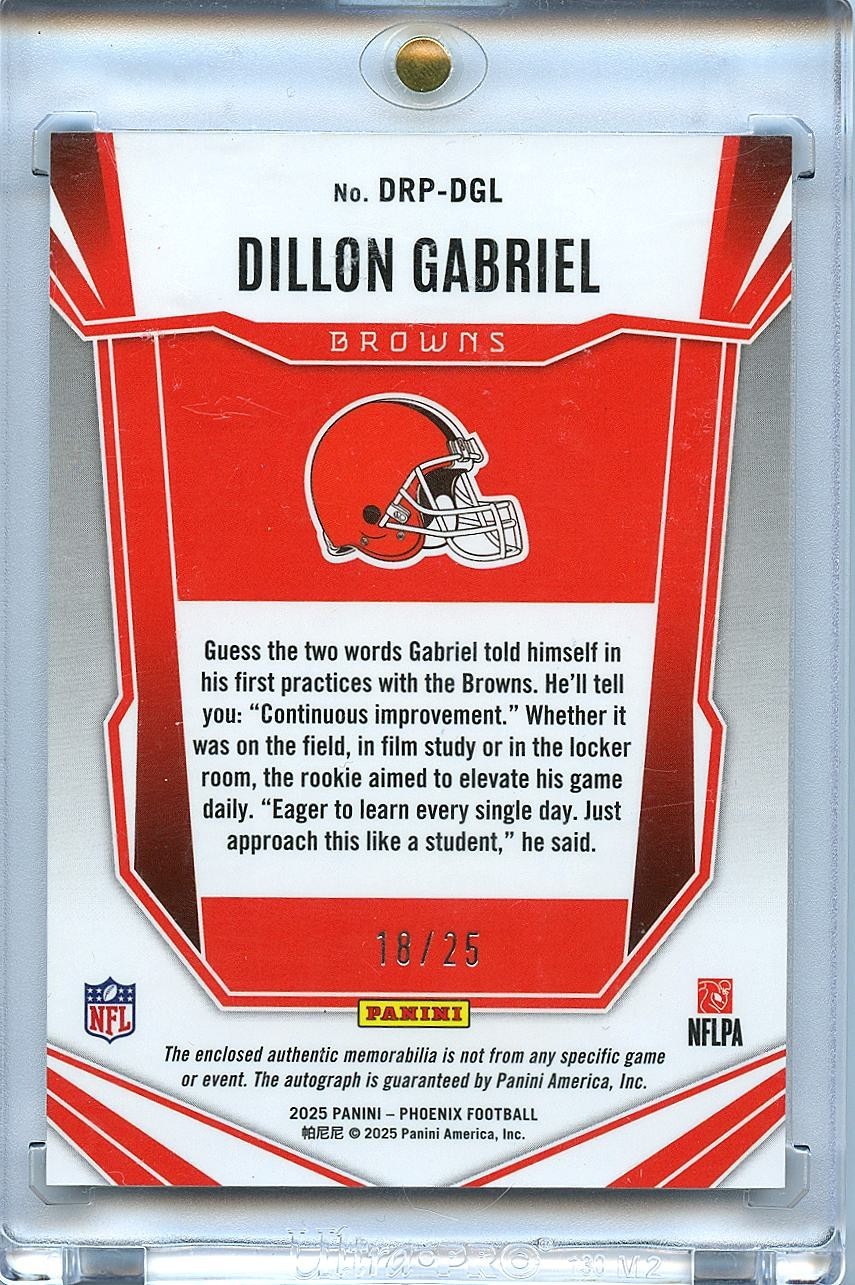 Dillon Gabriel 2025 Phoenix Auto Autograph LOGO Laundry Tag Patch RC Browns /25