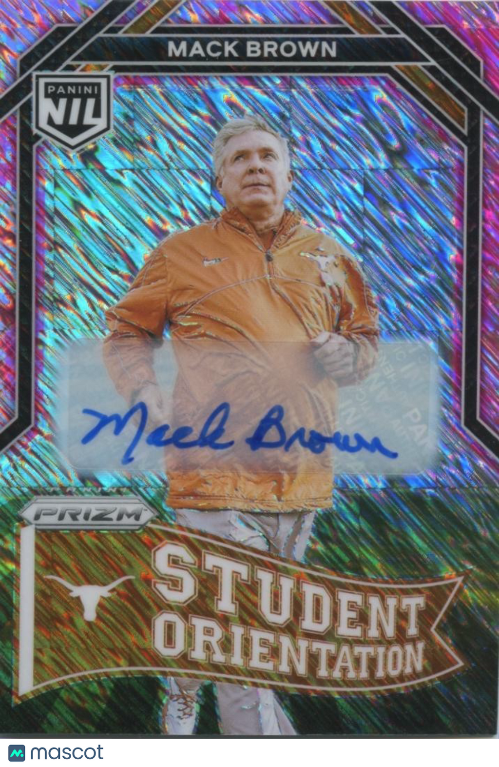 Mack Brown 2025 Prizm NIL Pink Shimmer Auto Autograph Texas Longhorns