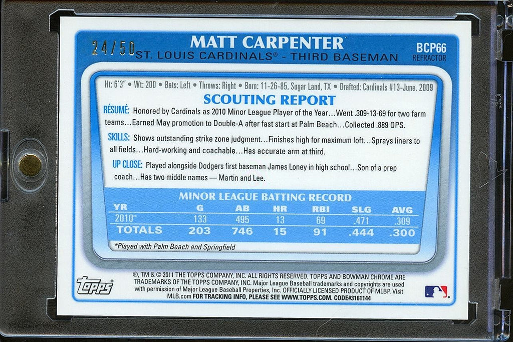 Matt Carpenter 2011 Bowman Chrome 1st GOLD Refractor RC Rookie Cardinals 24/50