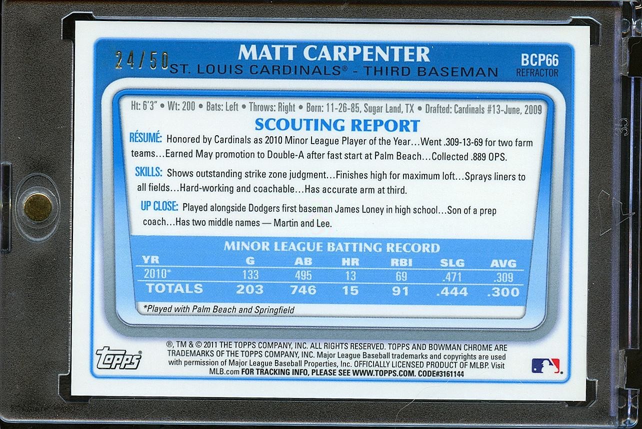 Matt Carpenter 2011 Bowman Chrome 1st GOLD Refractor RC Rookie Cardinals 24/50