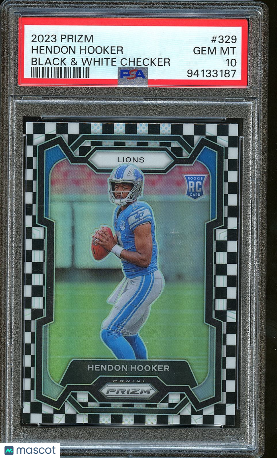 Hendon Hooker 2023 Prizm Black & White Checker Prizm SSP Rookie Lions PSA1 0
