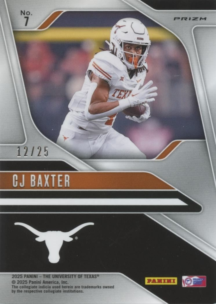 CJ Baxter 2025 Prizm NIL Silver Vinyl Prizm SSP Rookie RC Texas Longhorns 12/25
