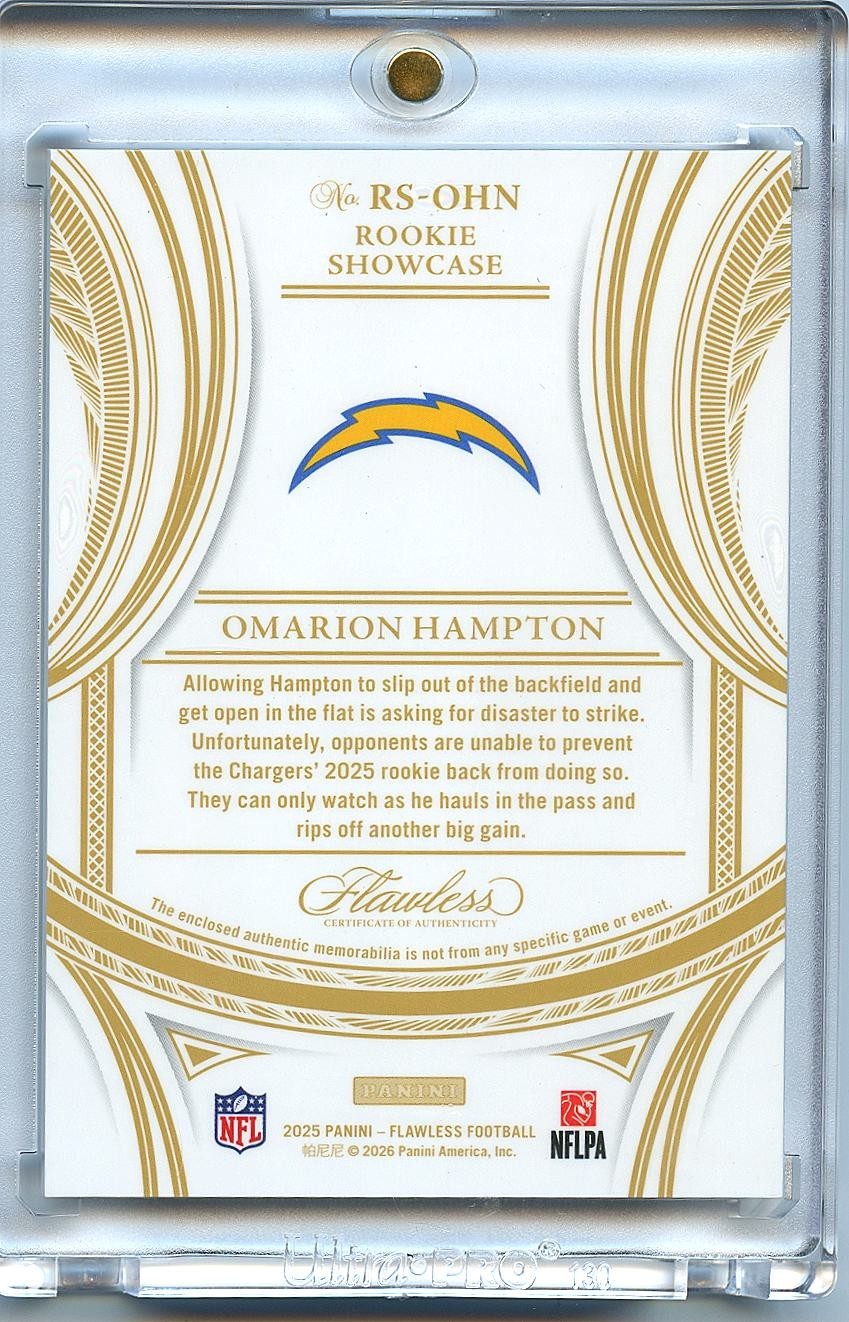 Omarion Hampton 2025 Flawless Laundry Tag Patch RC Los Angeles Chargers 1/25