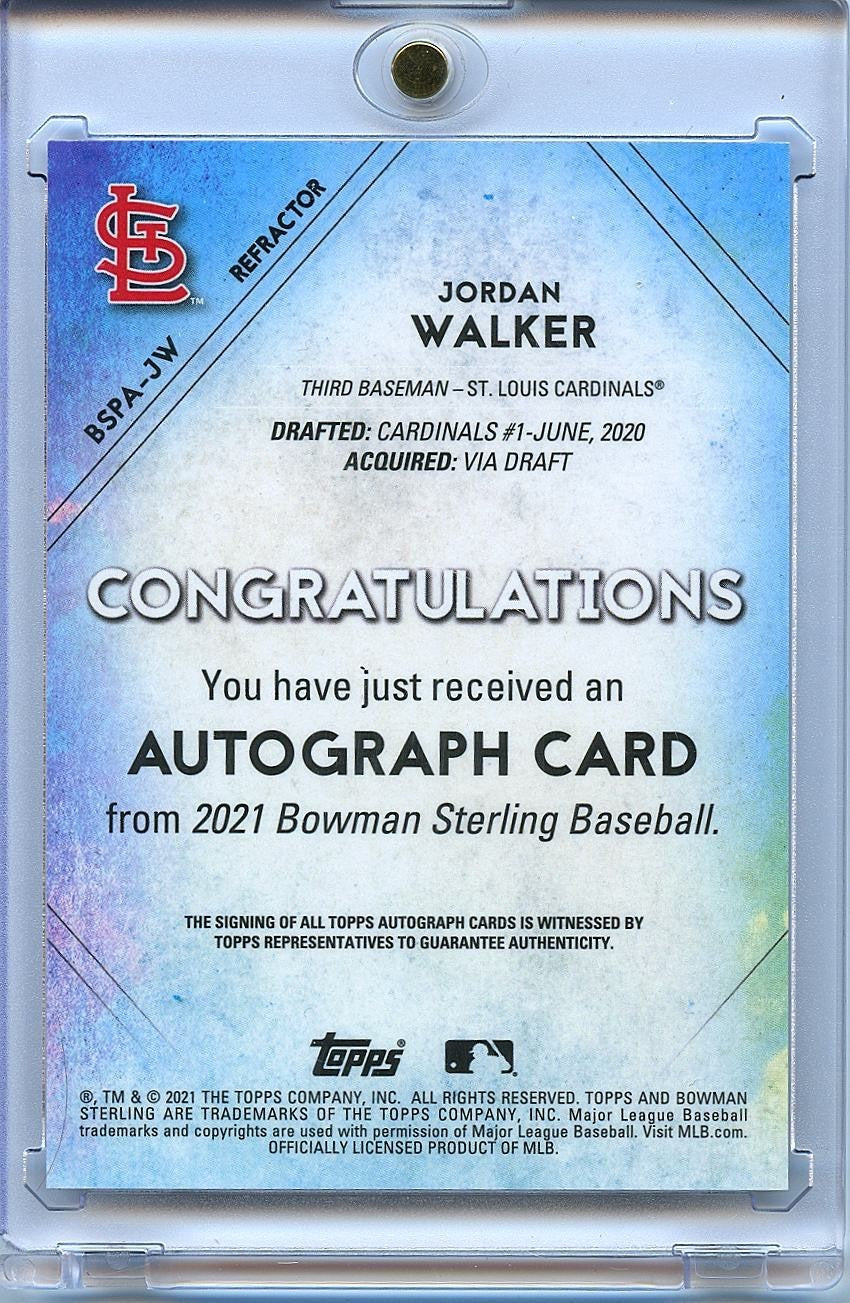 Jordan Walker 2021 Bowman Sterling On Card Auto Autograph STL Cardinals 127/150