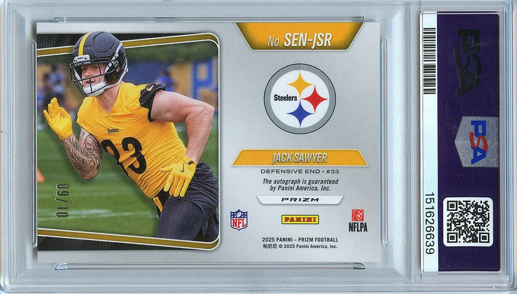 Jack Sawyer 2025 Prizm GOLD Auto Autograph RC Pittsburgh Steelers 9/10 PSA 9