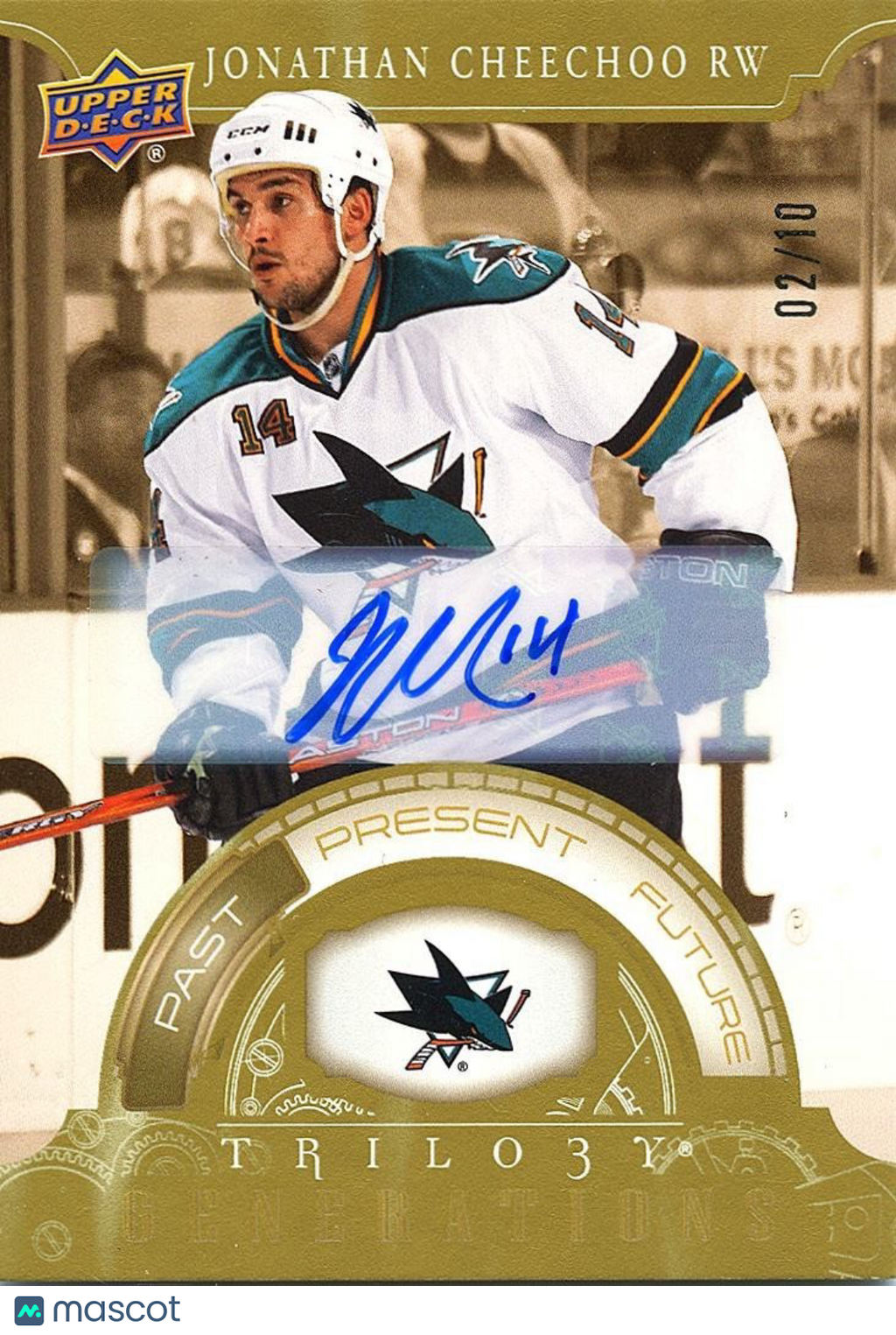 Jonathan Cheechoo 2022-23 Upper Deck Trilogy Auto Autograph 2/10 Sharks