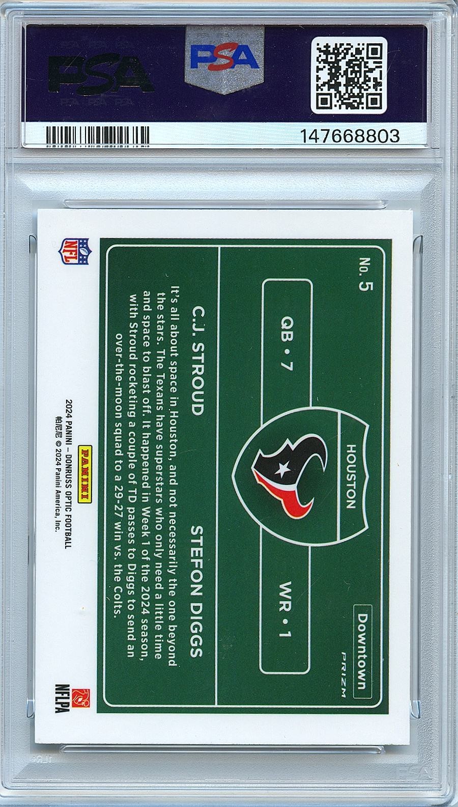 CJ Stroud / Stefon Diggs 2024 Optic DOWNTOWN Duos CASE HIT Houston Texans PSA 9