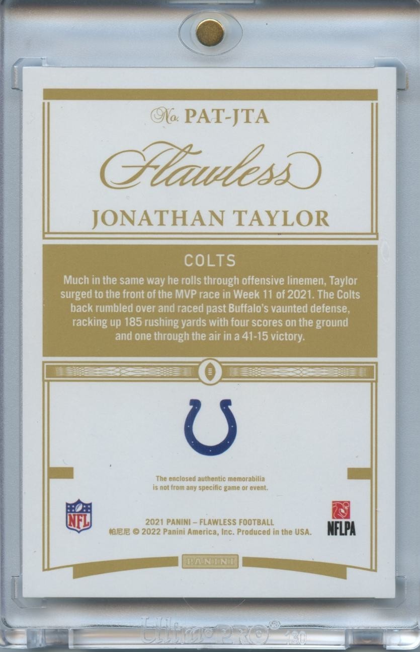 Jonathan Taylor 2021 Flawless 2 Color Jersey Patch Indianapolis Colts 13/15