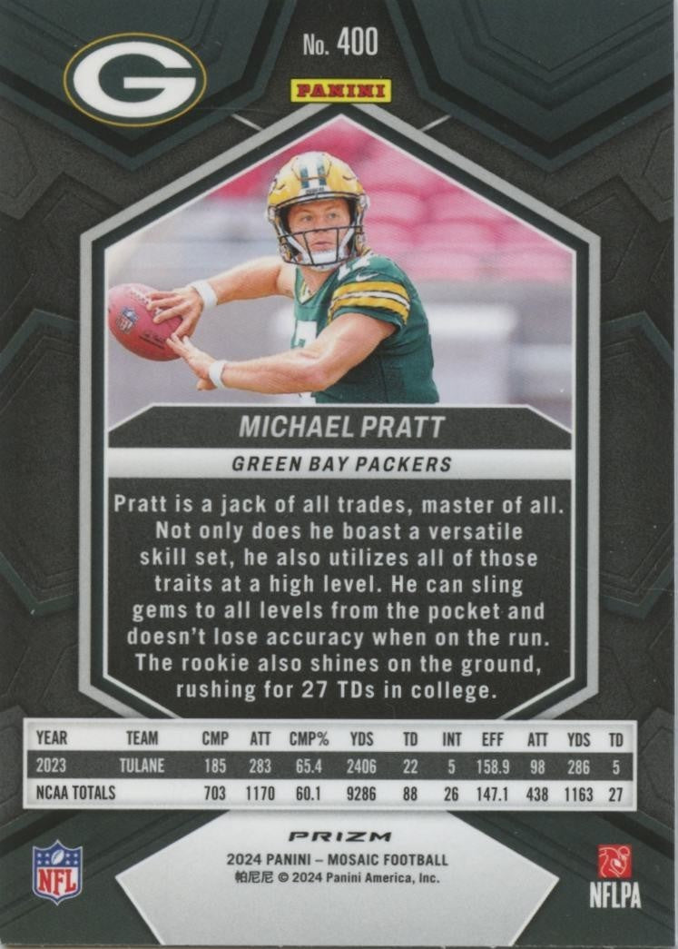 Michael Pratt 2024 Mosaic Honeycomb Prizm Rookie RC SSP Packers