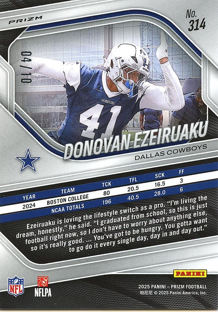 Donovan Ezeiruaku 2025 Prizm GOLD Shimmer Prizm Rookie RC Dallas Cowboys 4/10 #3