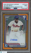 Jalvin Arias 2024 Bowman Chrome Orange Auto Autograph RC Phillies 20/25 PSA 9