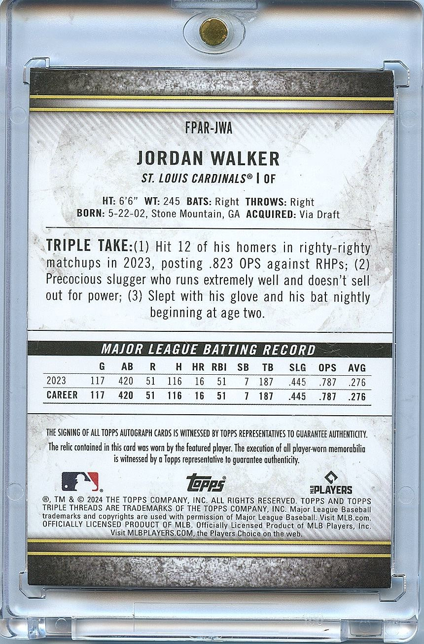 Jordan Walker 2024 Topps Triple Threads Auto Autograph Patch Cardinals 4/75