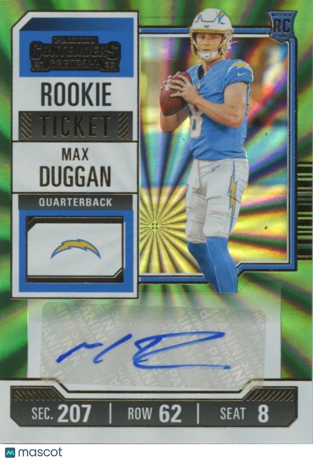 Max Duggan 2023 Contenders Green Auto Autograph RC Los Angeles Chargers